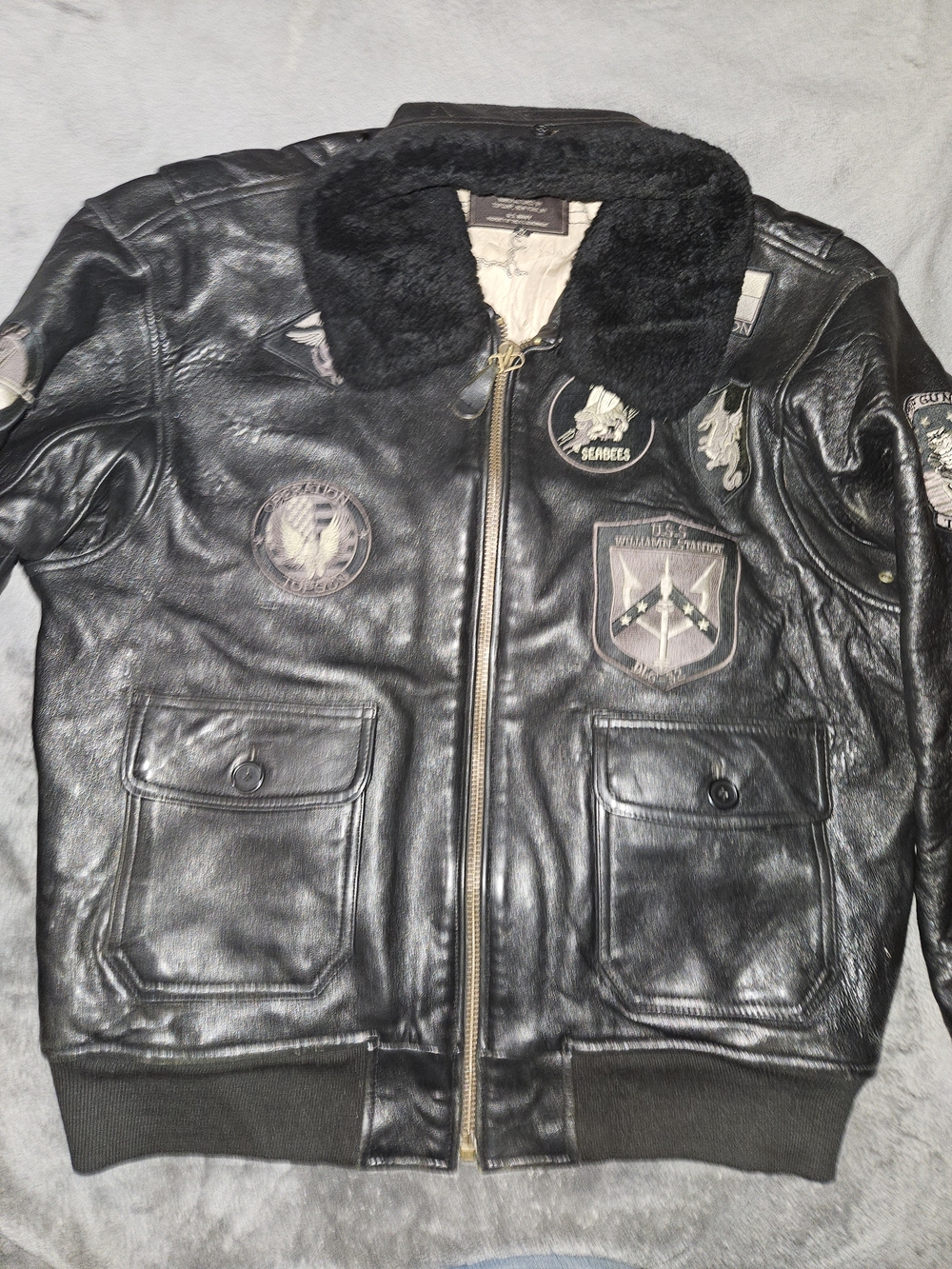 SCHOTT NYC G1TG G-1 WINGS OF GOLD LEATHER BOMBER JACKET BLACK